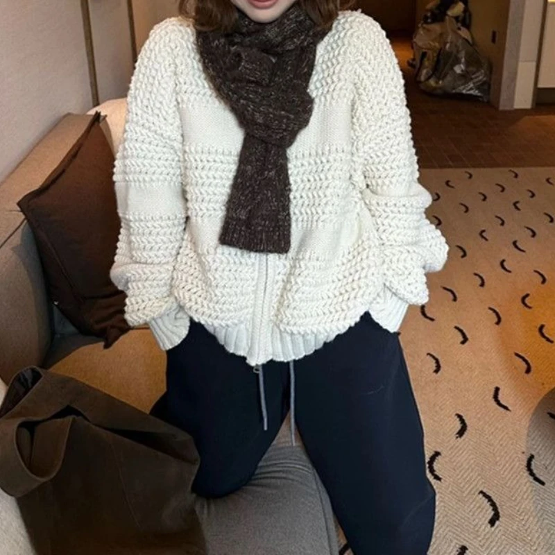 

Vintage heavy industry rough knitted sweater jacket warm zipper cardigan women's autumn and winter new