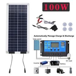 Solar Panel 100W + 10A Controller Waterproof Trickle Charger Solars Battery Dual Output for 12V-24V Car RV Motorcycle Marine