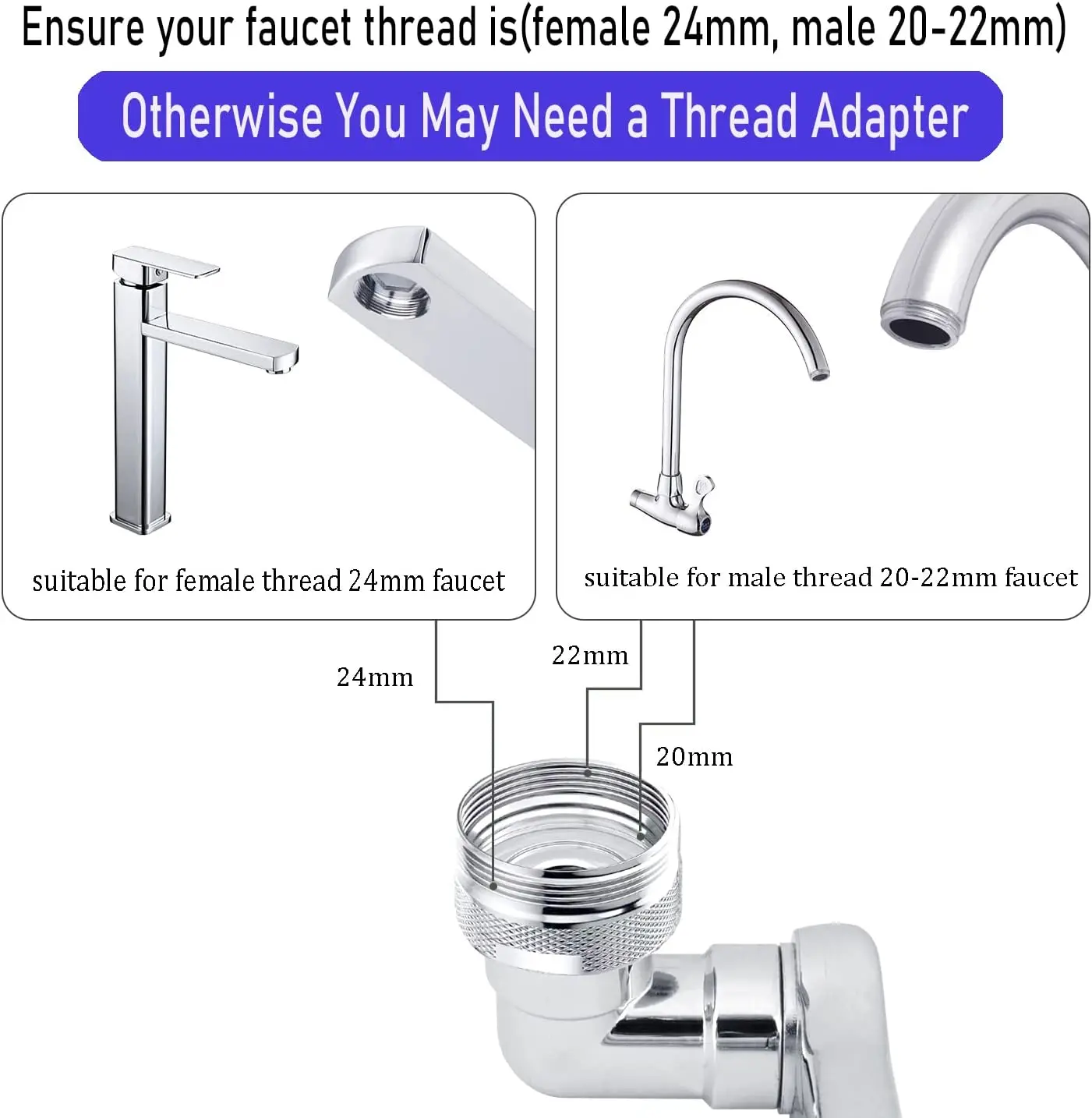 1080° Rotating Faucet Aerator Extender Large-Angle Water Nozzle Adapter Universal Splash Filter Kitchen Tap Exten