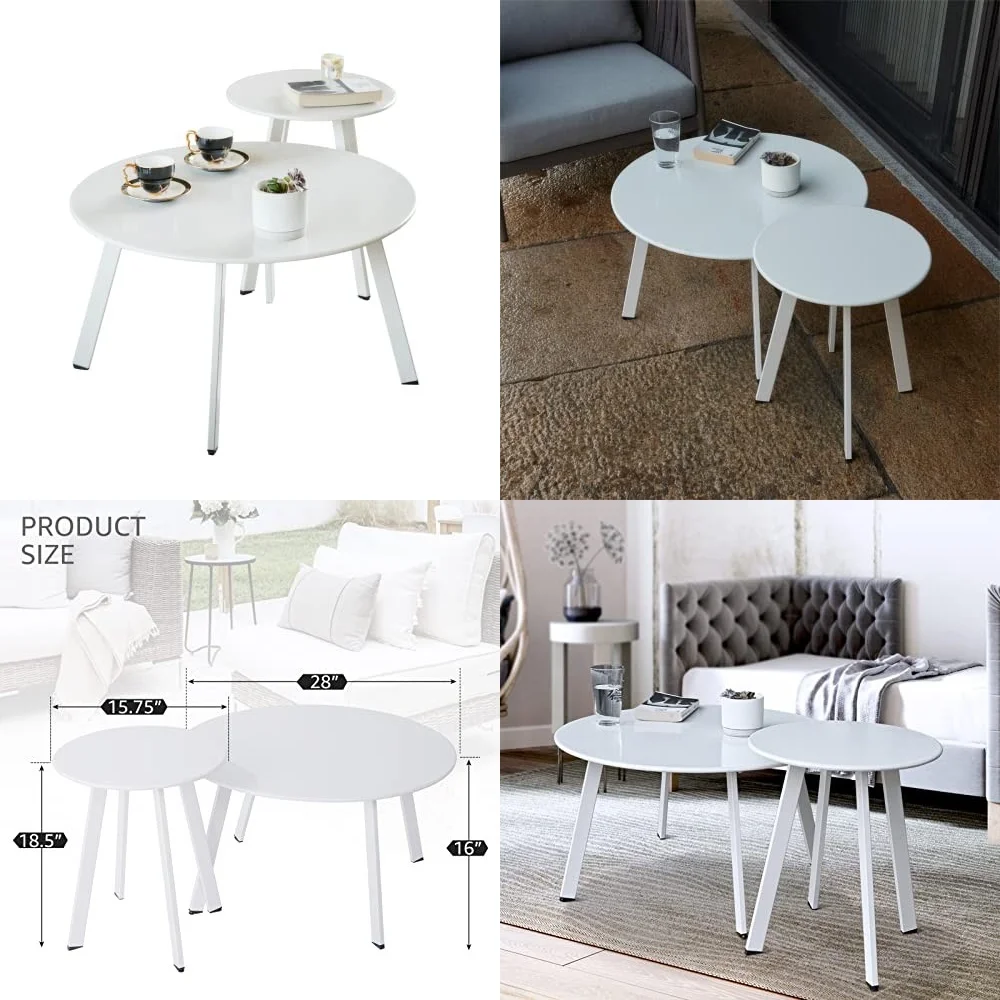 

Café TablesPatio Coffee Table Set of 2 Weather Resistant Outdoor Round End Tables for Garden Balcony