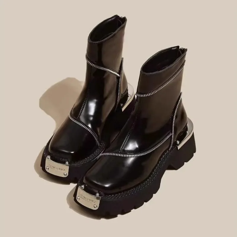 Botas góticas de sola grossa de dedo redondo para mulheres, antiderrapante, preto, alta qualidade, moda de rua, sapatos femininos, 2023