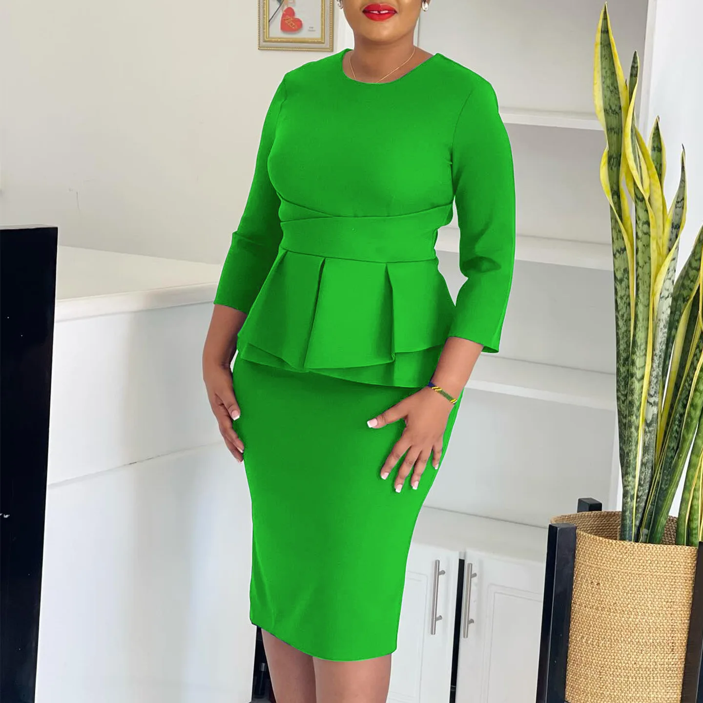 

Women's clothing autumn and winter new fashion temperament elegant solid color hip-wrapped ruffle African dress temperament sexy