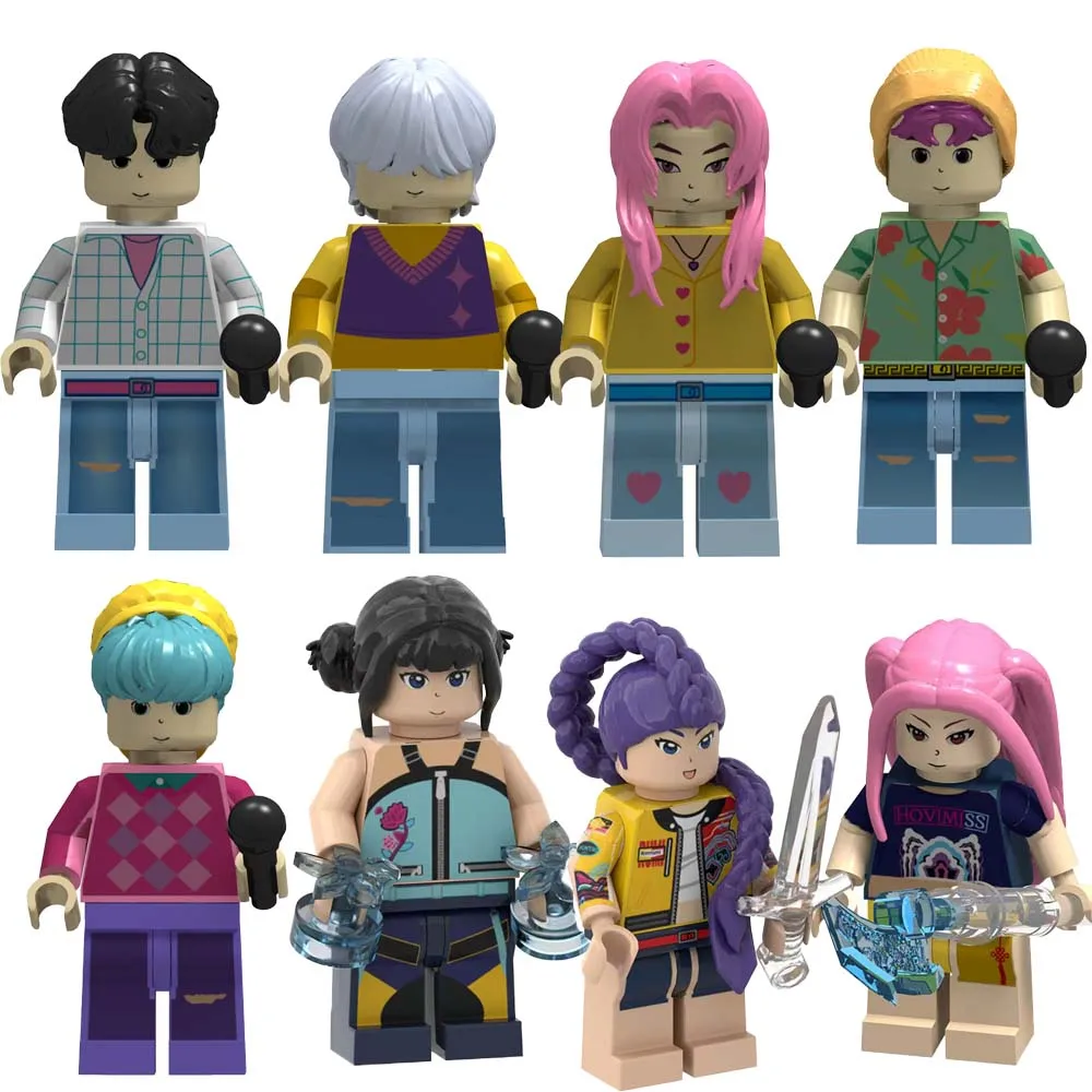 8 pièces/3 pièces KPOP chasseurs de démons poupées de dessin animé blocs de construction Kawaii figurine à assembler jouet jouets éducatifs pour enfants cadeaux