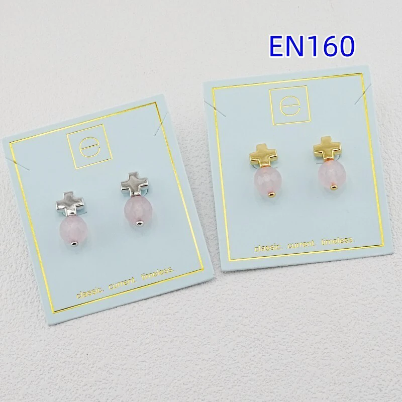 VKVVA Fashion Jewelry Cross Rose Quartz Stone Stud Earrings for Women Birthday Gifts, Unique Gift