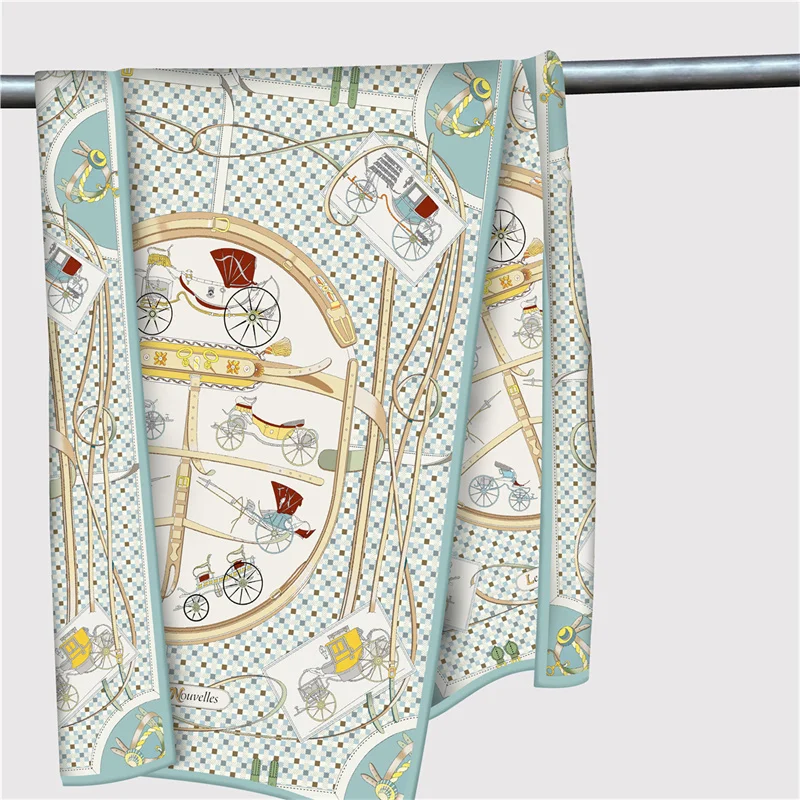 Pobing Twill Seiden schal Frauen Poncho Pferde kutsche gedruckt lange Schals Wraps Bandana großen Schal gerollte Hijabs weibliche Foulards – Detail 4