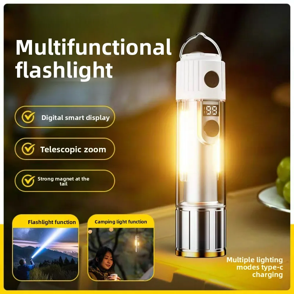 

USB перезаряжаемый многофункциональный фонарик, супер яркий портативный атмосферный светильник для дальнего выстрела для дома и кемпинга на открытом воздухе