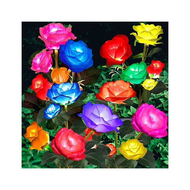 4 Pack Solar Garden Lights Solar Flowers Decorative Lights With 20 Rose Flowers For Outside Patio Lawn Party Decor