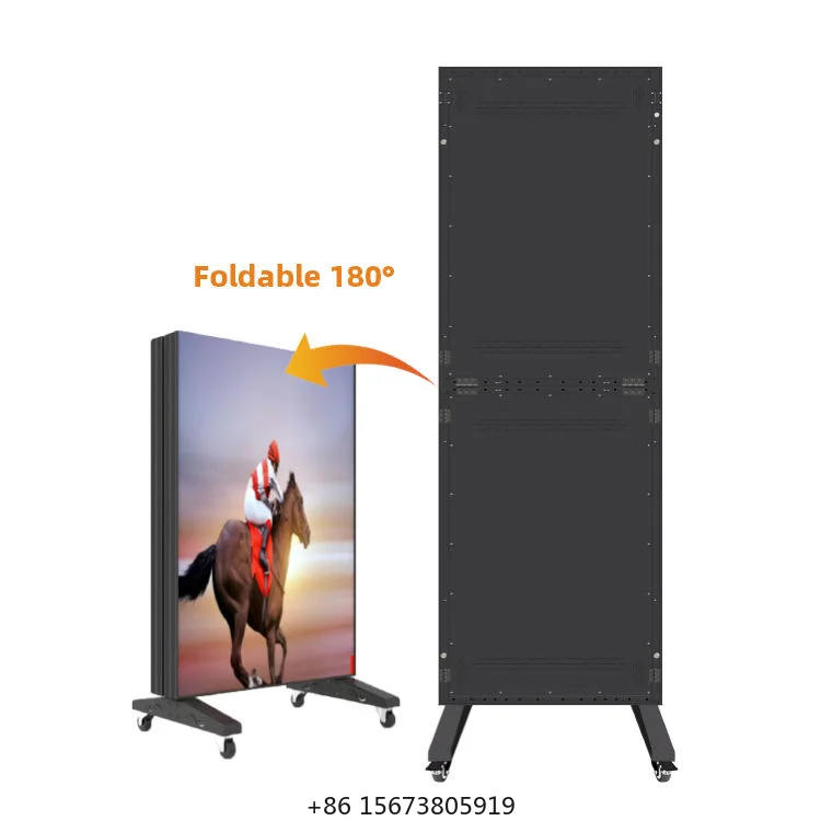 Promotional Price Portable Sliding Poster Led Screen P2.5 Indoor Foldable Led Poster Display Stand with Wheels