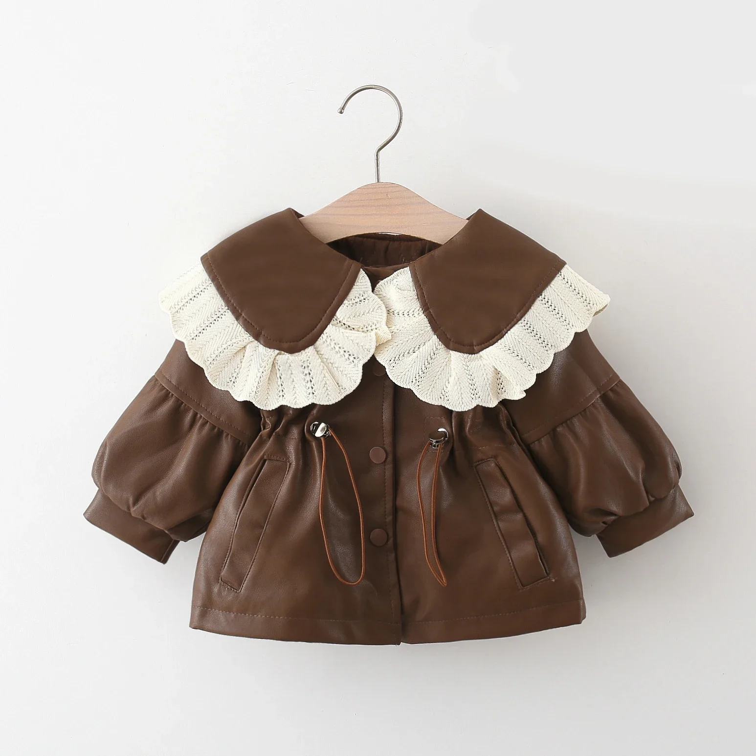 2024 Autumn Winter Outerwear Baby Girl Coats Korean Style Fashion PU Doll Collar Cute Newborn Warm Jacket Toddler Clothes BC853