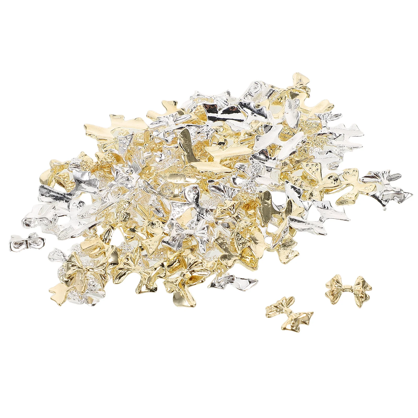 100 Uds. De dijes para decoración de uñas con nudo de lazo, decoraciones de manicura de Metal 3D brillantes para mujeres, adornos de diseño de uñas Diy