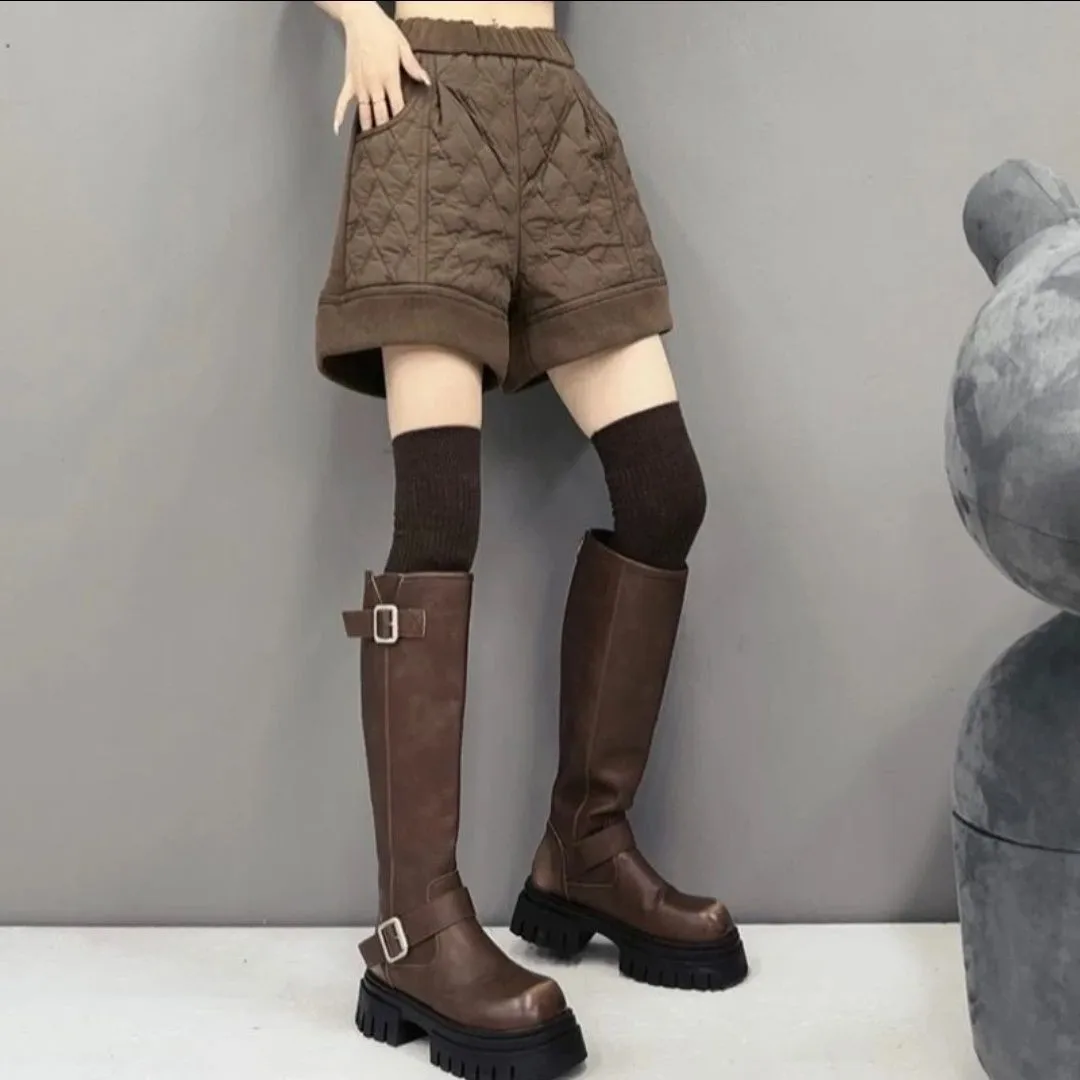 秋の新作プラスサイズ厚手コットンレディースハイウエストレトロカジュアルアンチエイジングアウトドアブーツパンツトレンド