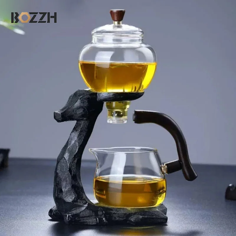 BOZZH Creative Tea Set Elk Shape Automatic Tea Set Pu'er Oolong Teapot And Cup Set Heat-resistant Glass Teapot With Base