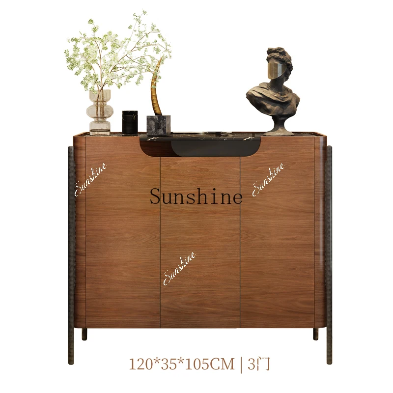French light luxury solid wood entrance shoe cabinet integrated marble antique decorative cabinet  FT