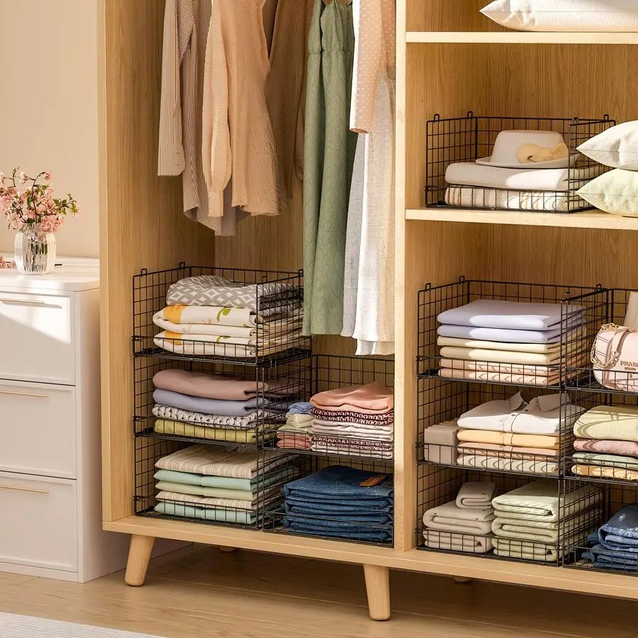 

Складные органайзеры и полки для шкафа, корзины-органайзеры для полок, складные контейнеры для хранения свитеров в шкафу