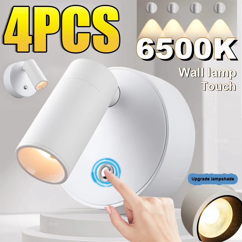 

4pcs Eye Protection Wall Light LED Night Light Touch 3 Color Dimmable 350° Rotatable USB Rechargeable Bedroom Bedside Table Lamp