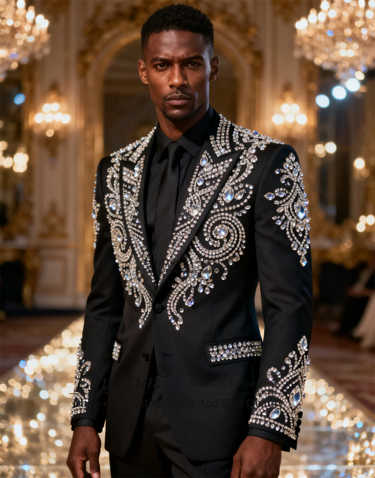 

Handmade Diamond Beaded Men Suits 2 Pieces Sets Slim Fit Groom Prom Blazer Customized Handsome Wedding Party trajes para hombre