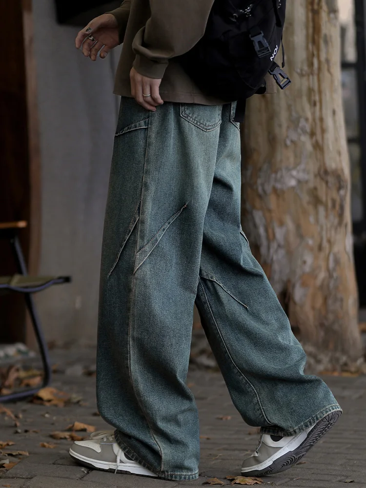 

American Sle High Street Vintage Men's Jeans Spring Autumn New Straight Loose Wide Leg Waed Casual Long Pants