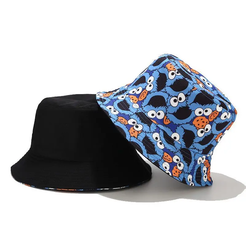 Summer Fisherman Hat Reversible Cartoon Bucket Hats For Women Men Street Hip Hop Bucket Cap Vintage Printed Fishing Hat