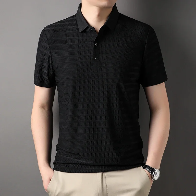 Summer Men's Polo-Shirt Polka Dot Slim Fit Comfortable Soft Skin-Friendly Non-Marking T-Shirt Simple Solid Color S6012