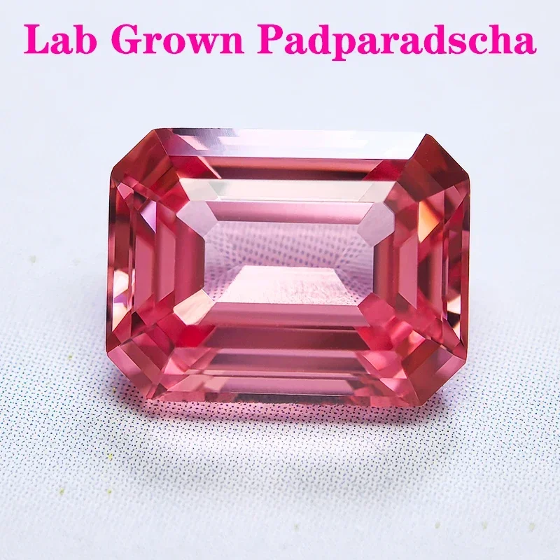 

Lab Grown Padparadscha Emerald Cut Fire Lotus Color Gemstone Charms DIY Top Jewelry Making Materials Selectable AGL Certificate