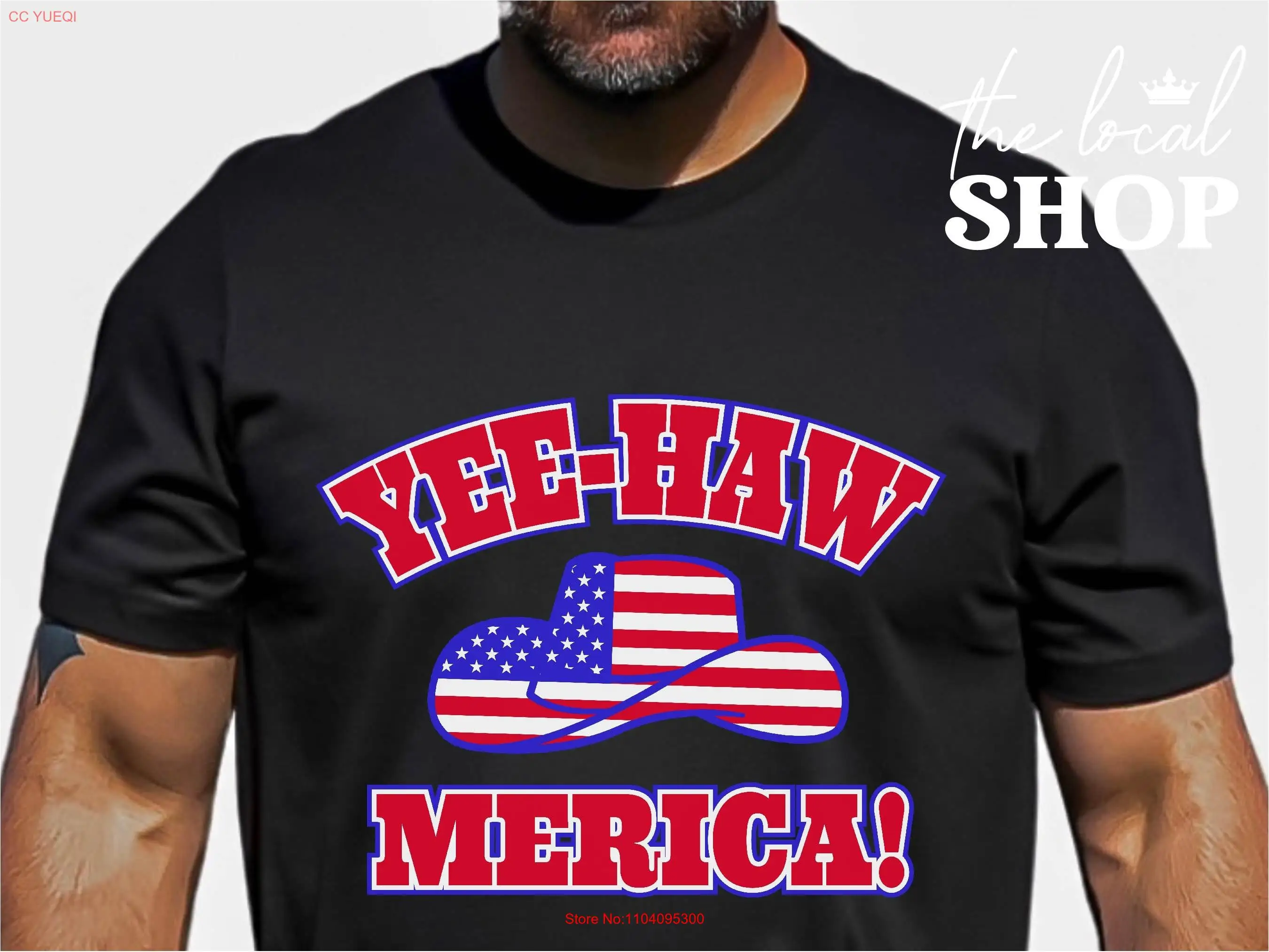 

Yeehaw Merica T Shirt 4th of July Fit Patriot Day Western USA Flag s Rodeo Cowboy Country long or short sleeves
