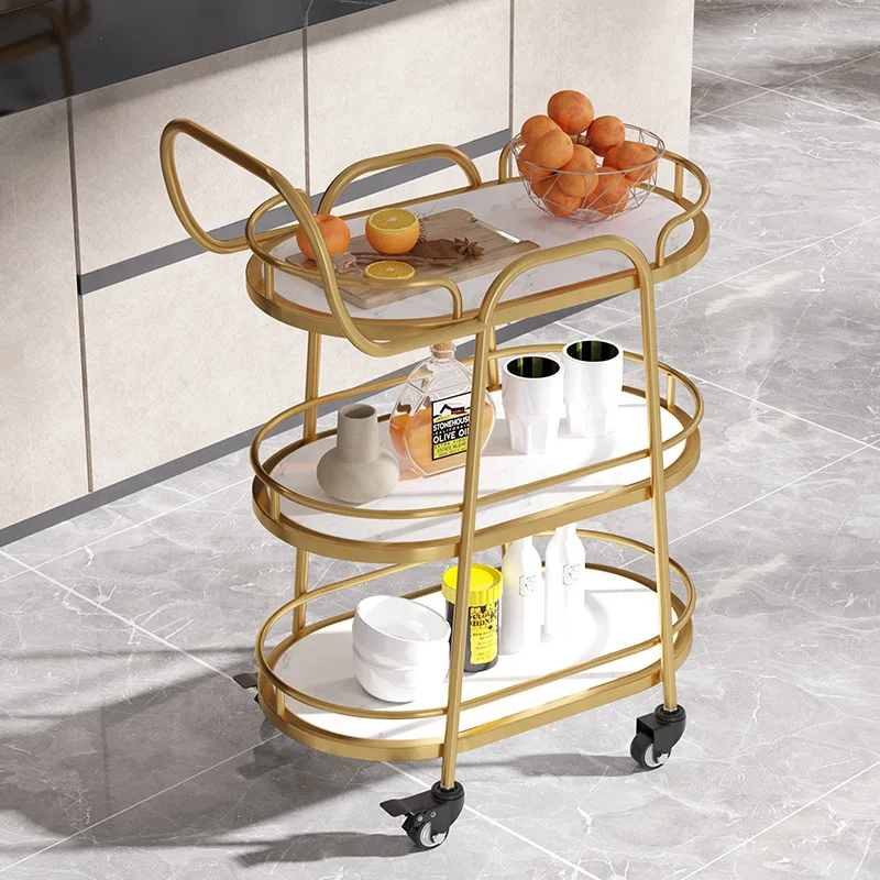 HYS dining cart trolley wrought iron multi-functional hand push home tea cart hotel commercial restaurant mobile cake delivery