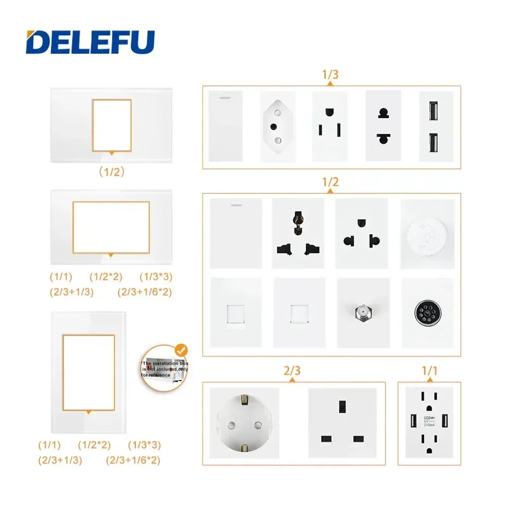 DELEFU Brasilien Italienisch Chile Mexiko Standard Kostenlose Kombinationsfunktion USB Typ C Schlüssel DIY Schalter Buchse 4*2 Weiß 4*4 Schnellladung