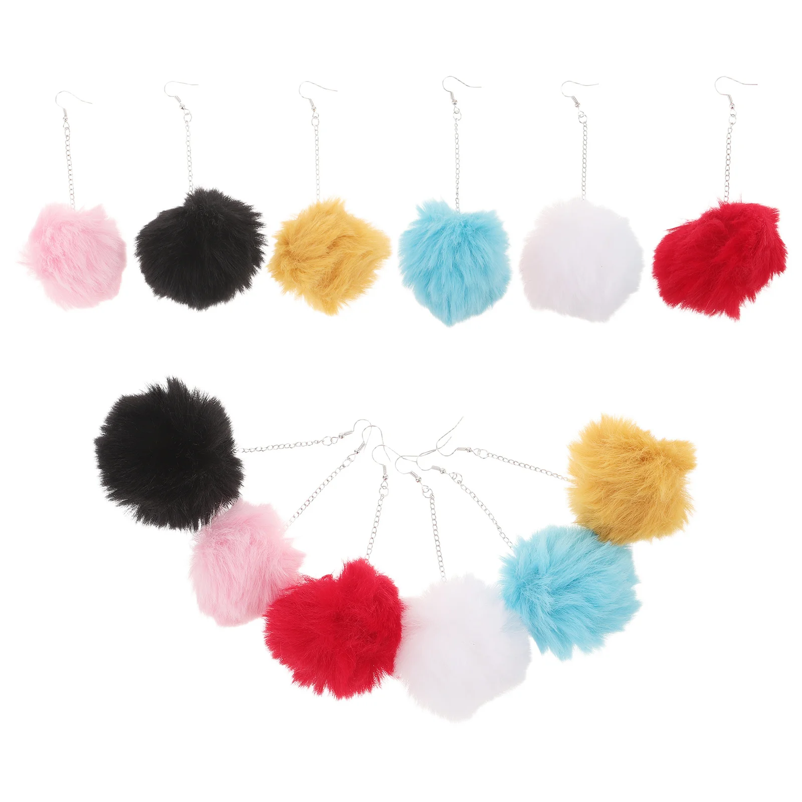 

12pcs Pom Pom Long Chain Dangle Earrings For Women Girls Colorful Faux Ball Drop Soft Winter Jewelry Party Christmas Gift