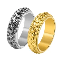 Dragon Scale Anxiety Ring for Men Women Cool Black Blue Gold Plated Stainless Steel Snake Dragon Scales Spinner Fidget Ring