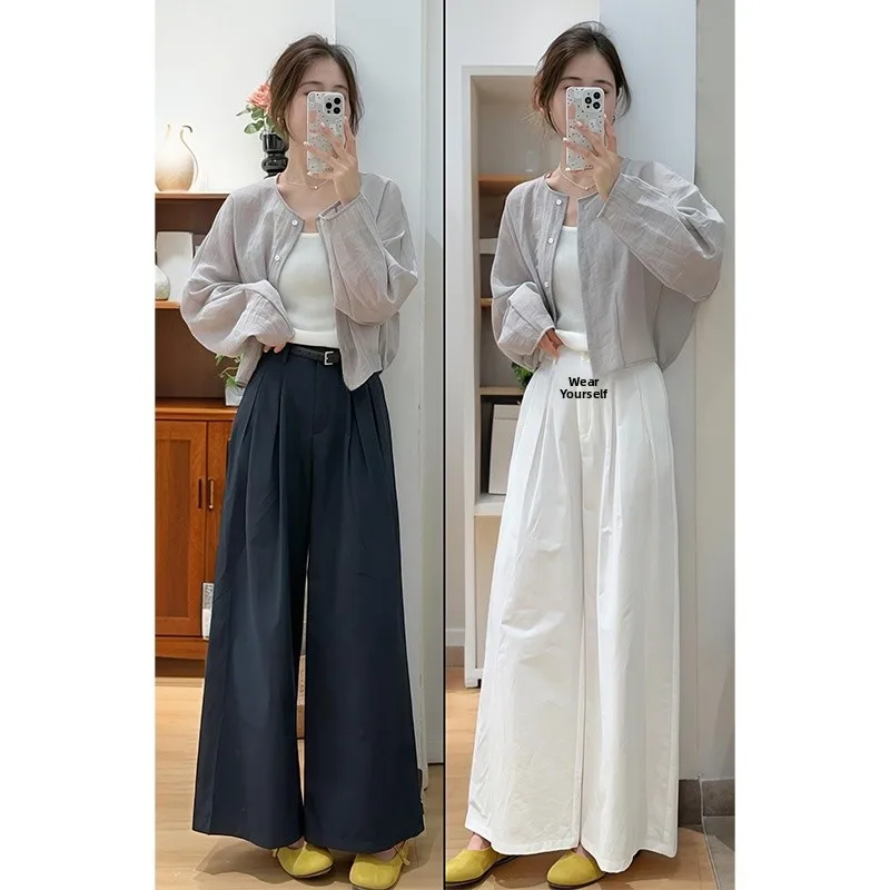 

Summer 2026 Women's Knitted Straight Leg Wide Leg Pants Three Piece Set Strap Vest Open Cardigan Short Sleeve Fashion Ensemble