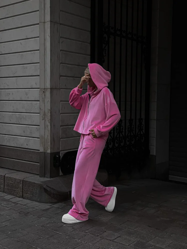 レディースパンツ2点セット 秋冬 無地 カーディガン ストリートスタイル ハイウエスト スウェットシャツ Conjunto 2 Piezas Para Mujer