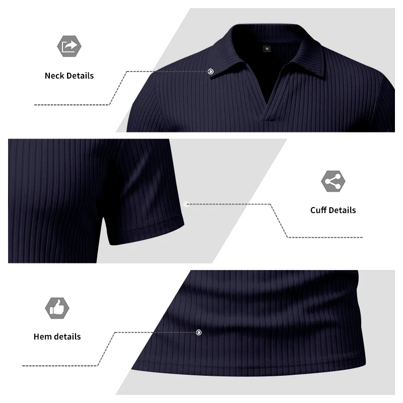Herren 1-teiliges Gestricktes V-Ausschnitt Kurzarm Slim-Fit Atmungsaktives Eisseide Schnelltrocknendes Golf Business Casual Poloshirt – Detail 27
