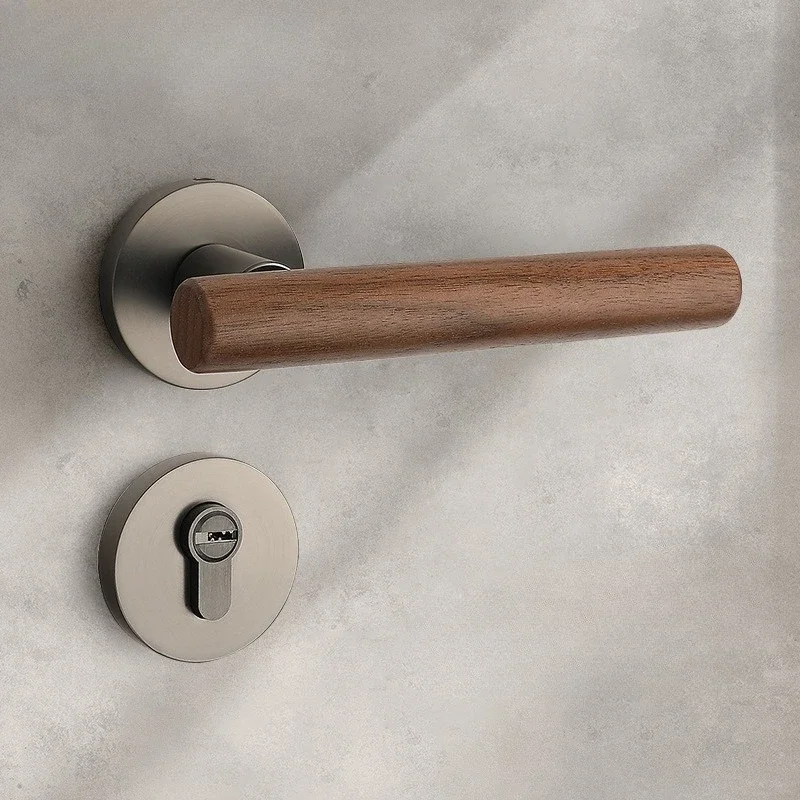 Modern simple walnut bedroom door lock household split mute door lock indoor room log door handle