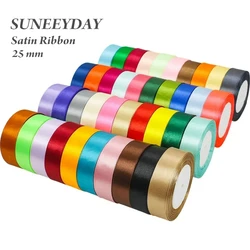 25 Yards Green Satin Ribbon For DIY Crafts Supplies Handmade Bows Silk Roses Gift Wrapping Wedding Decoration Sewing Accessories
