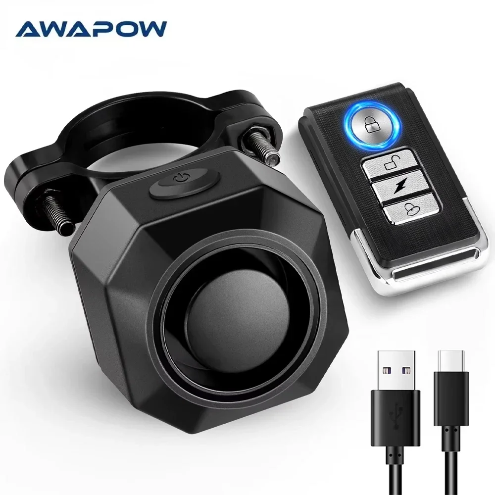 Awapow Ship Vibration Alarm USB Charging Burglar Security Systems Motorcycle Vibration Detector Alarm Remote Control Waterproof