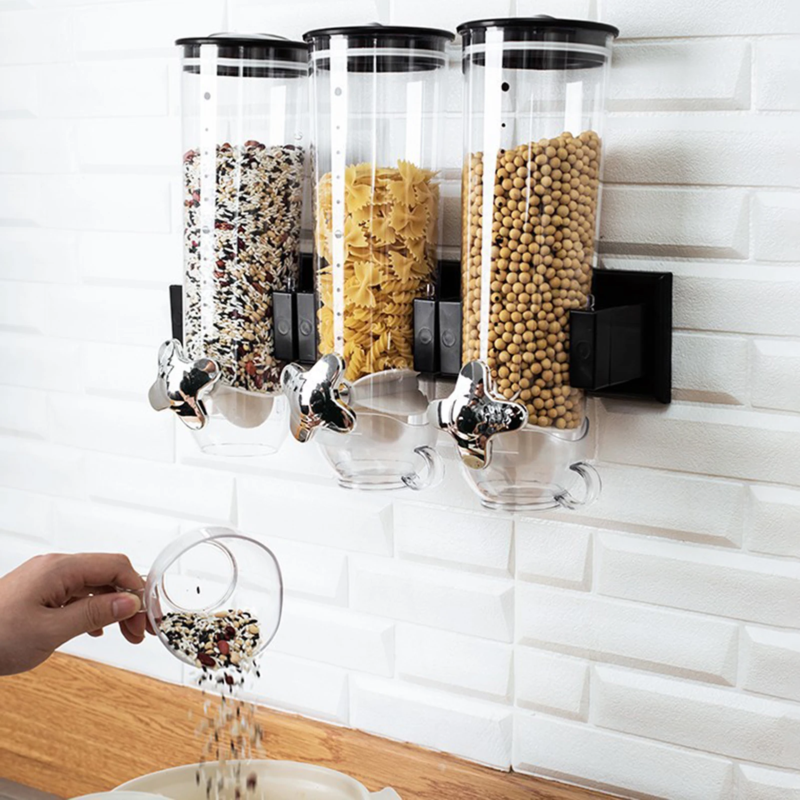 Wall Mounted Press Cereals Dispenser Grain Storage Box Dry Food Container Organizer Kitchen Accessories Tools 2/3 Bucket