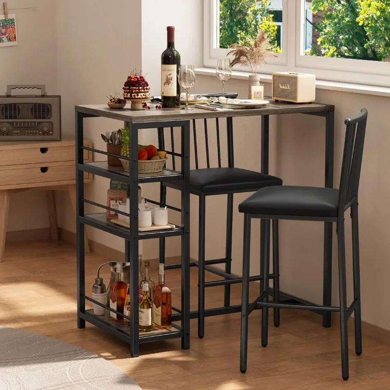 

Dining Table Set, Bar Table Set, Kitchen Table with 3 Shelves and2 Stools,