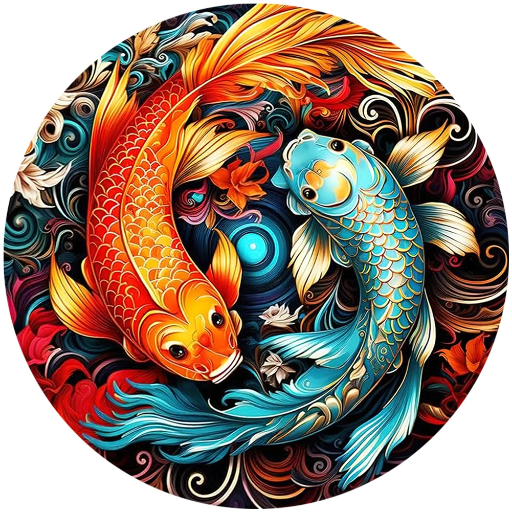 Koi CarpWooden Jigsaw Puzzle DIY Crafts Animal Wooden Puzzles For Kids Adults Educational Brain Trainer Family Interactive Games