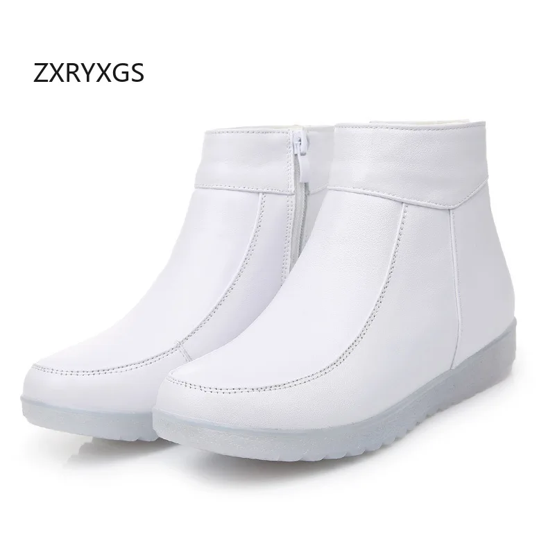 

ZXRYXGS зимние белые ботинки из воловьей кожи на плоской мягкой подошве, удобные теплые зимние ботинки для медсестры, женские ботинки из натуральной кожи большого размера 2025