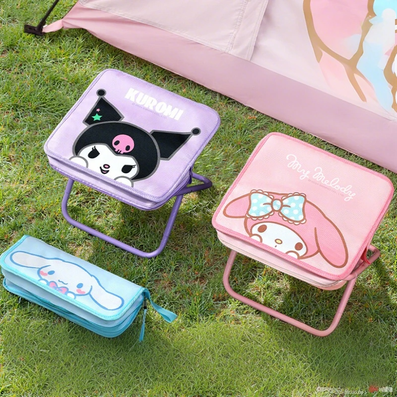 애니메이션 산리오 헬로 키티 마이 멜로디 시나모롤 쿠로미 접이식 스툴 귀여운 휴대용 야외 캠핑 펜 케이스 스툴