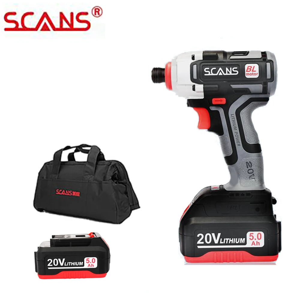 SCANS SC2180 Professional Tool 20V Cordless Brushless Lithium Impact Driver Impact Screwdriver with Li-ion Battery Free Return