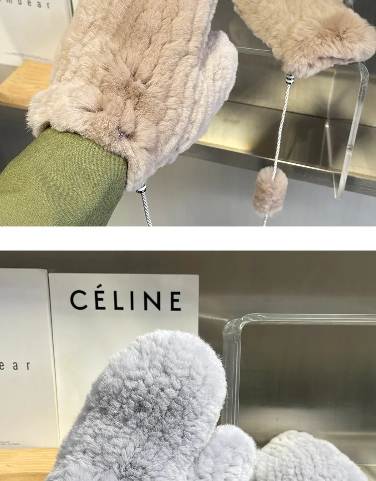 Women's Winter Warm Real Rex Rabbit Fur Gloves Good Elastic Ladies Fur Mittens Girls Outdoor Warm Natural Rex Rabbit Fur Mittens