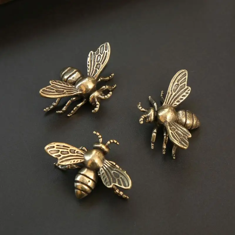 1 Stück/2 Stück Vintage-Mini-Bienen-Sammelfiguren aus Messing – handgefertigte antike Schreibtischdekorationen – ideales Geschenk für Heimbüro-Sammler