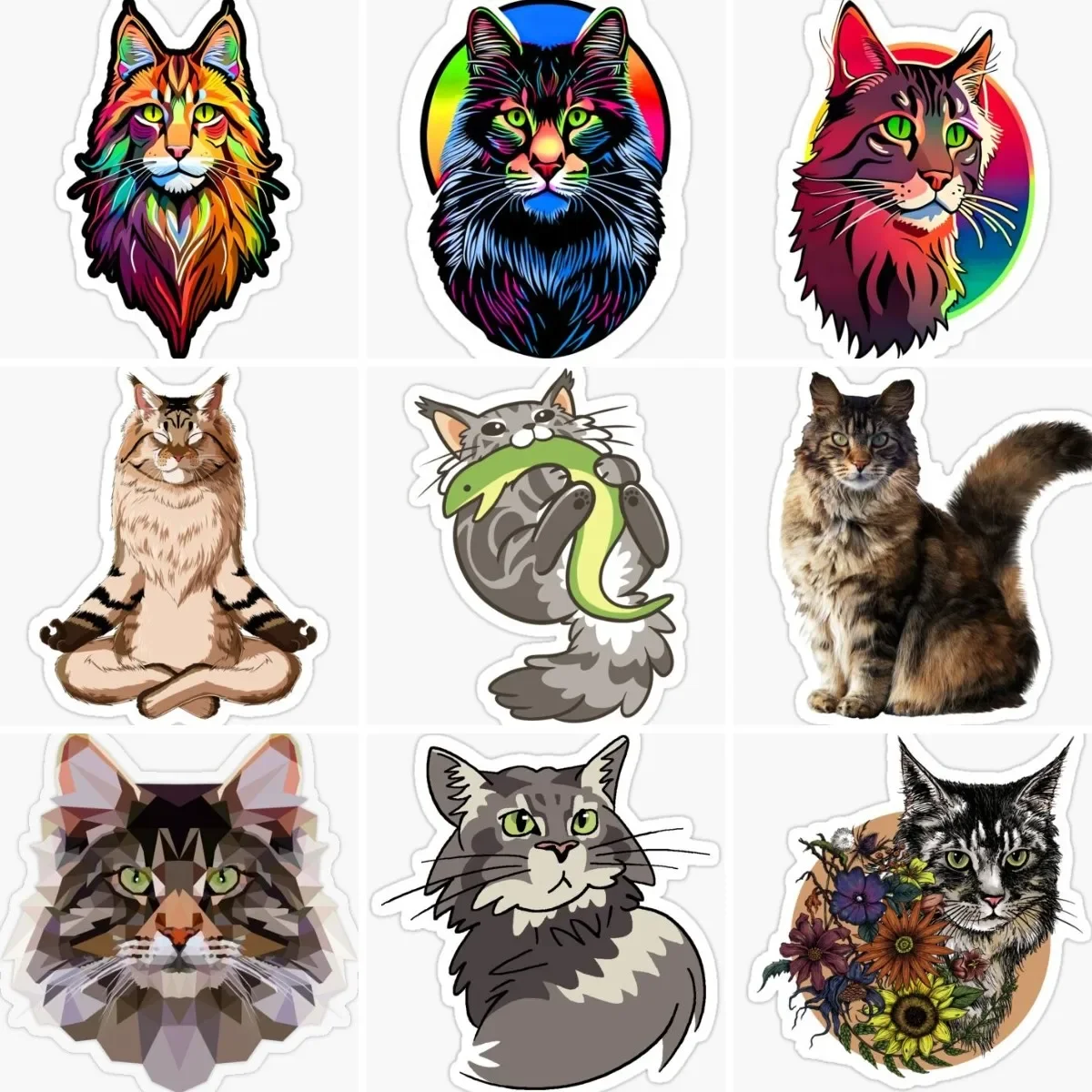 

Maine Cat Long Haired Cat Creative Cute Pets Sticker Car Bumper Truck Laptop Camper Bicycle Accessories Wall Door Camper Decal