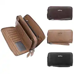 Business Casual Double Zipper Clutch Bag Men's Long Wallet Large Capacity Multi-Slot Card Holder Coin Purse Gifts For Male