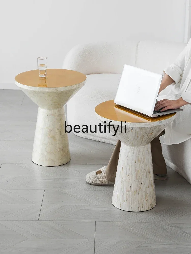 Hot sales French light luxury gold foil shell edge sofa corner living room art ornament high-end coffee table