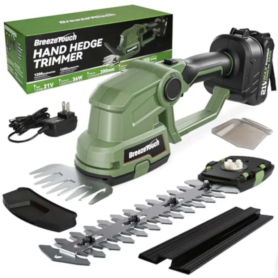 

Аккумуляторный кусторез 21В с 2 лезвиями, инструмент для стрижки травы, с аккумулятором 1.5 Ач и быстрым зарядным устройством, легкий, ручной