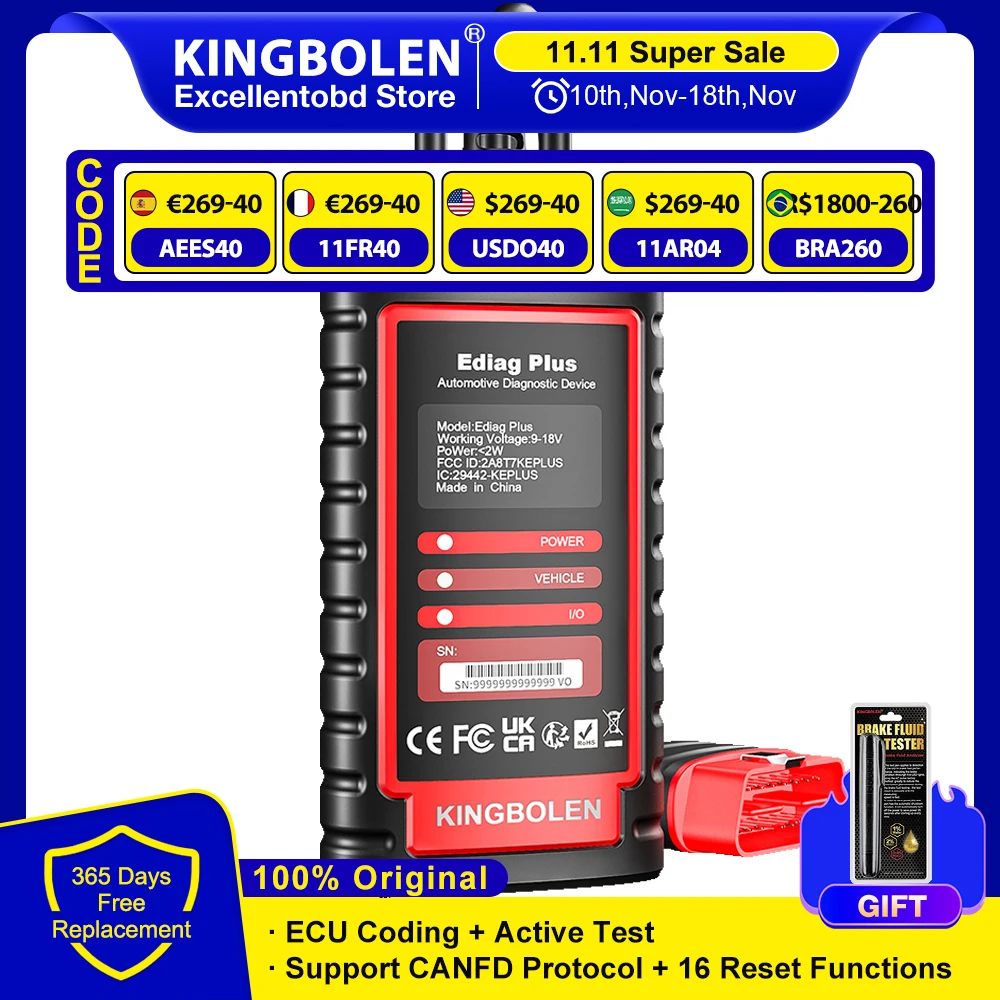 KINGBOLEN Ediag Plus All System Diagnostic Tool Support CANFD Protocol ECU Coding Active Test 1 Year Free Update PK Thinkdiag2