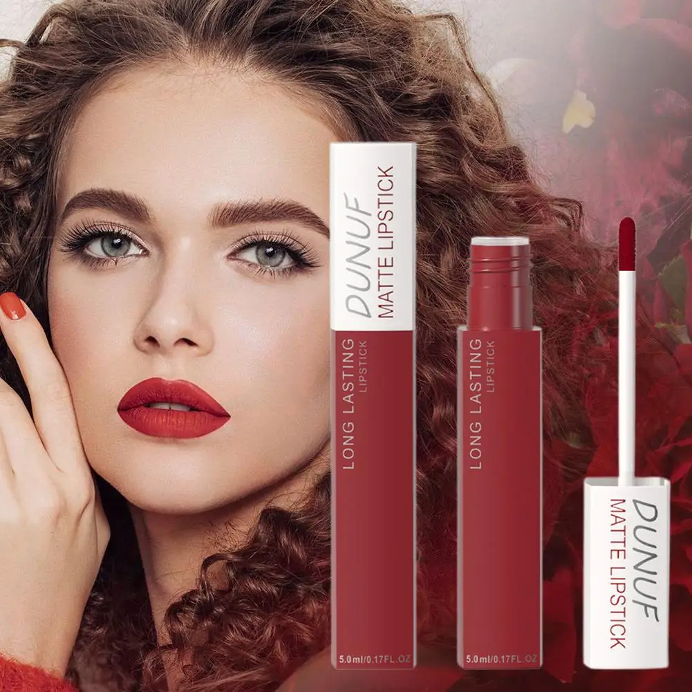 Lápiz labial con acabado mate Natural, resistente al agua y no es fácil de usar tazas de terciopelo de 8 colores, lápiz labial de larga duración en barra de brillo de labios, B4E4