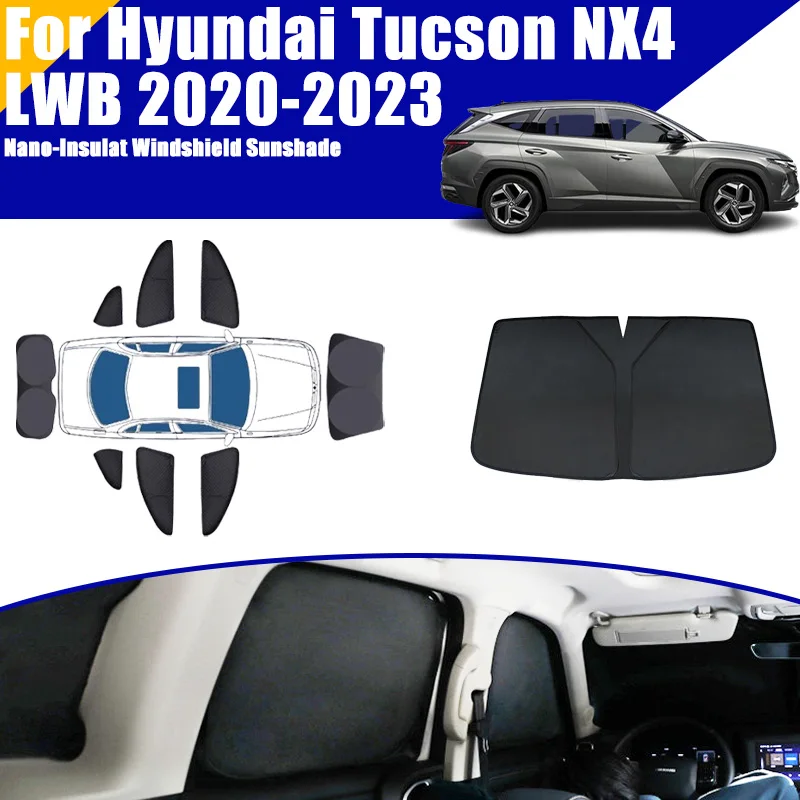 Full Coverage Sunshades For Hyundai Tucson NX4 LWB 2020-2023 2022 Car Accessories Windows Visor Privacy Cover Black Foldable